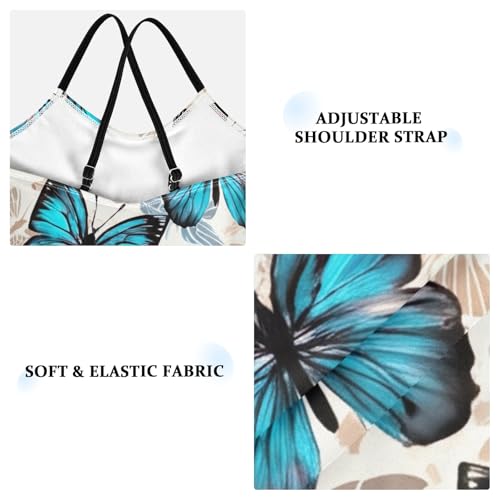 CHIFIGNO Blue Butterflies Swimsuit Girls Quick Dry Crossback One Piece Swimming Suit with Adjustable Strap 3T3