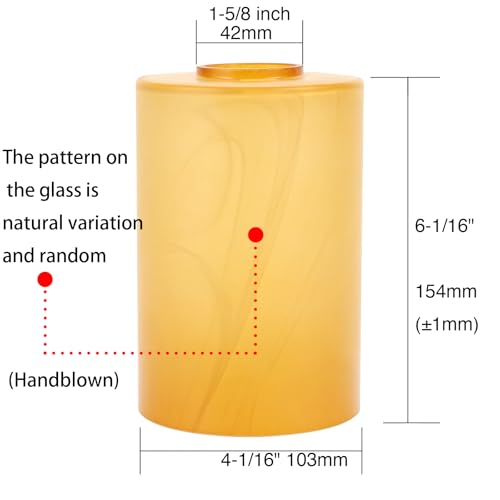 Image of 3 Pack Amber Alabaster Glass Replacement Globe & Shade, 6-1 /16 inch Tall, 1-5 /8 inch Fitter, Farmhouse Frosted Cylinder Glass Lamp Cover for Chandelier Pendant Light Wall Sconce Light Fixtures