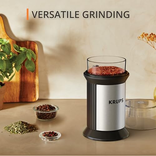 Image of KRUPS Electric Blade Coffee Grinder 1.6 Oz, Adjustable Coarse to Fine for the Perfect Espresso, Grind Coffee Beans, Spices & Herbs, Removable Dishwasher Safe Bowl, Stainless Steel