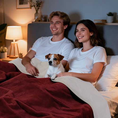Image of LOOBANI Waterproof Blanket for Bed: Reversible Soft Flannel Twin Bed Blanket 60 inch x 80 inch, Leakproof Throw Spill-Proof Dog Pet Blanket for Couch, Sofa Protect, Movie Time, Camping, Travel, Red