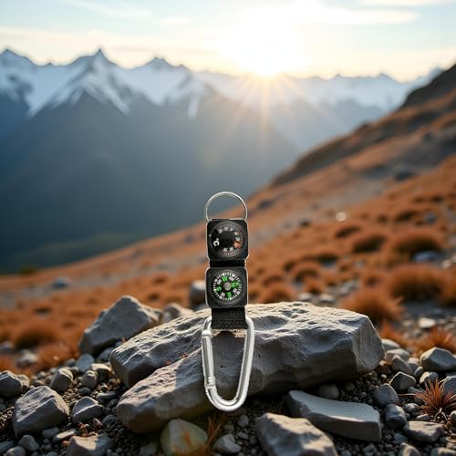 Carabiner multifuncional con brújula y termómetro negro miniatura 4