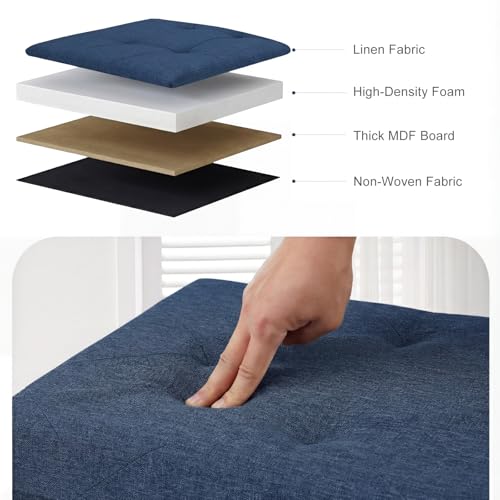 Image of DUMOS Foldable Storage Ottoman Bench 43in, Storage Chest, Large End of Bed Foot Rest Stool with Padded Seat, Bedroom Bench for Living Room, Support 660lbs, Blue