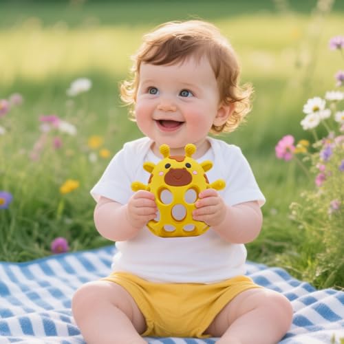 Image of Baby High Chair Toys Teething Chew - Baby Table Toys, High Chair Suction Toy Teething Toys Silicone Teethers, Food Grade Silicon for 6 12 18 Months Yellow