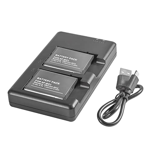 NP-BG1 Paquete de baterías de Litio (2 Paquetes) y Cargador Dual Compatible con Sony NP-FG1 y Sony DSC-W30 WX10 HX9V H7 H9 H10 H20 H70 H50 H55 H90 HX5V HX9V HX10V Cover