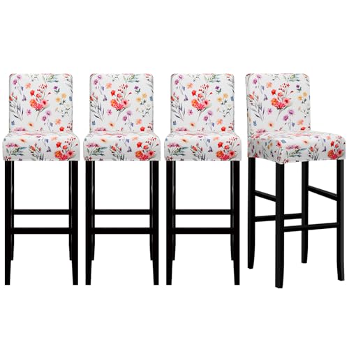 Image of Lellen Bar Stool Covers Set of 4- Jacquard Bar Stool Chair Cover with Backs,Barstool Covers Slipcovers,Stretch Barstool Seat Covers,Chair Protector Covers for Kitchen Dining Room Counter Island