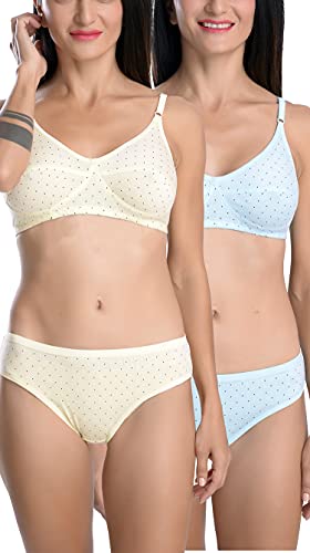Image of FIMS - Fashion is my style Cotton Bra Panty Set for Women, Non-Padded, Non-Wired, Seamed, Polka Dot, Lingerie Set, Multi-Color, Cup-B, See Main Image to Know How Many Sets You Will Get