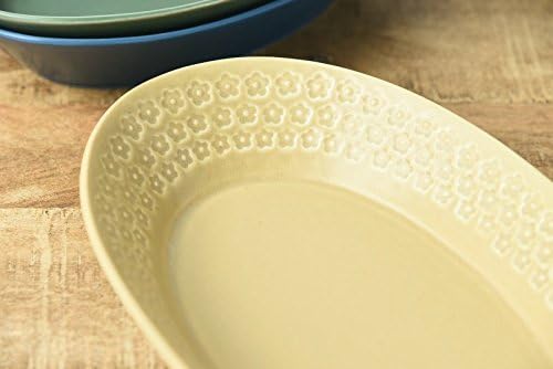 Yamani 6218031 Pressed Flower 10.4 inches (26.5 cm) Oval Baker, Matte Beige