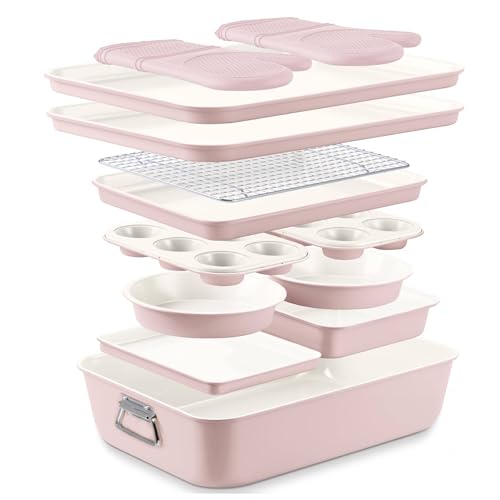 Country Kitchen Nonstick Stackable Bakeware Set Pink 13 Pcs