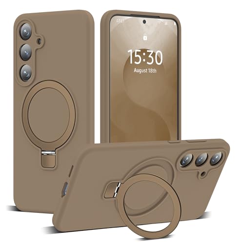 YEMORAN Designed for Samsung Galaxy S25 6.2'' with Magnetic Ring Stand[Compatible with Mag-Safe][Military-Grade Protection] Slim Liquid Silicone S25 Phone Case for Men Wowen,Brown by YEMORAN - Used condition - US$14.37