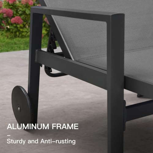 Image of PURPLE LEAF Outdoor Chaise Lounge with Wheels Armrests, 2-Piece Set, Grey