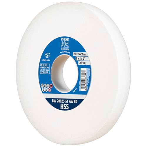 PFERD TOOLS Schleifbockscheibe HSS, 200x25x51mm, A80, 39009703 – Mittelharte Schleifscheibe zum Schärfen von HSS-Bohrern, mit Reduzierhülse (32mm)