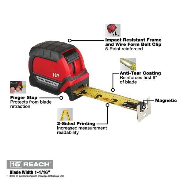 TOeTs 48-22-0316 for Milwaukee 16Ft Compact Magnetic Tape Measure