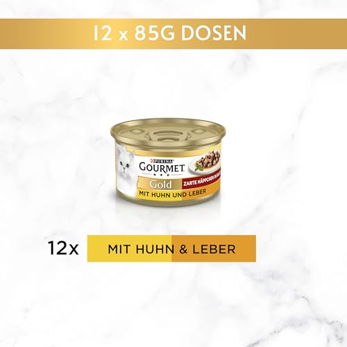 Gourmet Gold Zarte Häppchen in Sauce Katzenfutter nass, mit Huhn und Leber, 12er Pack (12 x 85g)