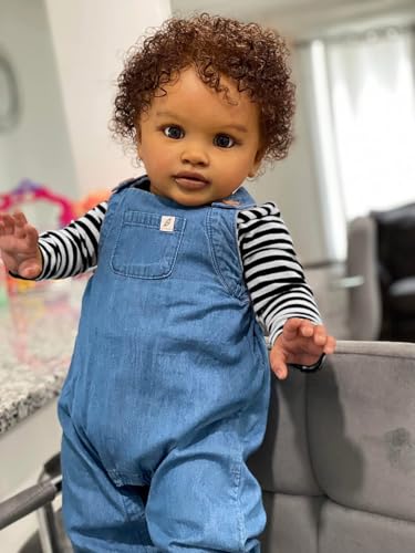 Anano Große Reborn Baby Mädchen Schwarzes Pippa 70cm Handgefertigt Biracial Afroamerikanisches Lebensechte Babypuppen Lockiges Haar Puppe Wie Echtes Baby Für Kinder Ab 3 Jahren – Bild 6