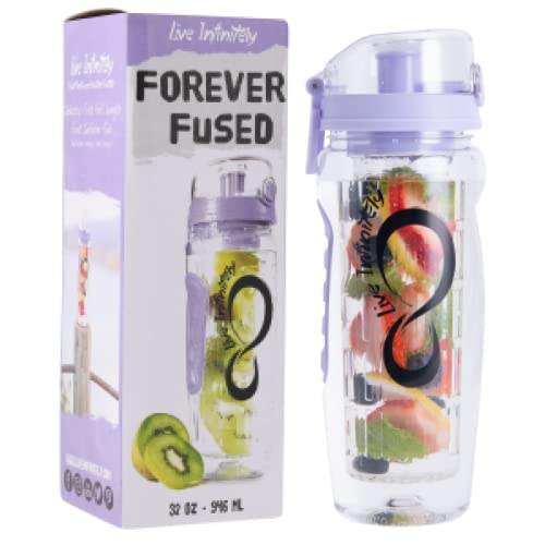 Live Infinitely 32 oz Fruit Infuser Water Bottle - Featuring a Full Length Infusion Rod, Flip Top Lid, Dual Hand Grips & Recipe Ebook Gift - Fruit Infused Water Bottles (Lilac, 32 oz)