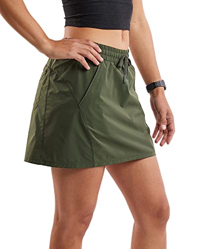 Aurgelmir Women Casual Hiking Outdoor Golf Skirts Stretch Running Quick Dry Athletic Skirts With Pockets Army Green #TOP1