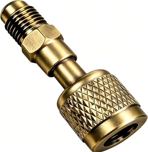 R32 R454B A2L Brass Refrigerant Adapter (Bonus Repair Kit) 1/4 LH Female to 1/4 Male Reverse Thread Quick Connect Fitting for Mini Split Systems and Air Conditioners
