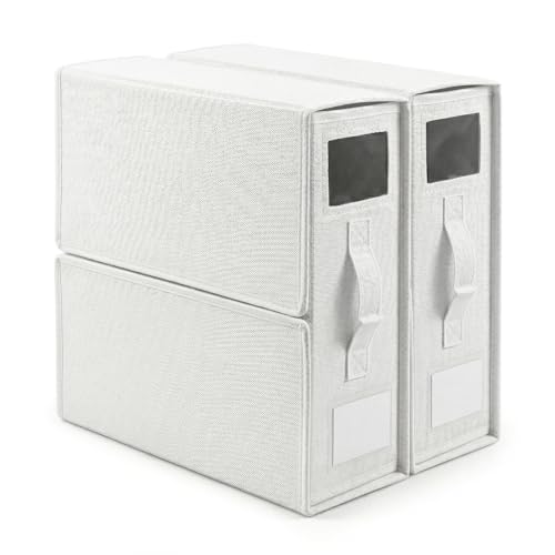 Image of CLAPONE Bedsheet Organizer Storage Box, Foldable Clothes Storage Container, Non-Woven Closet Organizer for Bedding, Blankets, Comforters & Underbed Storage (White, Pack Of 2)