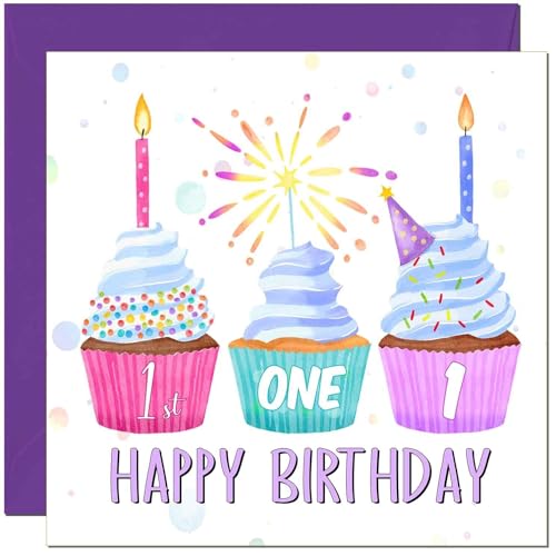 1st Birthday Card for Women Cute Cupcake Birthday Card for 1 Year old Girl Kids Baby Daughter One, first Granddaughter Sister Niece cousin