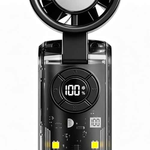 Ventilador de mano plegable con luz LED y pantalla digital USB 7