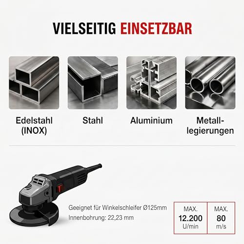 Woltersberger® SET mit 8 Stück INOX Fächerscheiben Ø 125mm | Körnung P40, P60, P80, P120 | Blau für Edelstahl, Metall/Stahl, Holz | Zirkonkoround Schleifmop Lamellenscheiben