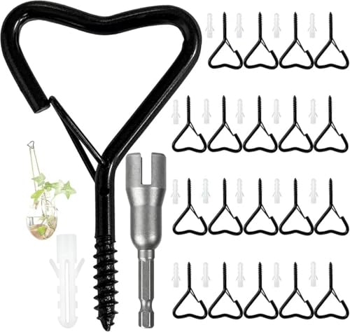 Ticway Heart Shaped Outdoor String Light Hooks, 20 PCS - Black, Iron, Steel Finish, 40 lbs Weight Capacity, Modern Style, Easy Installation