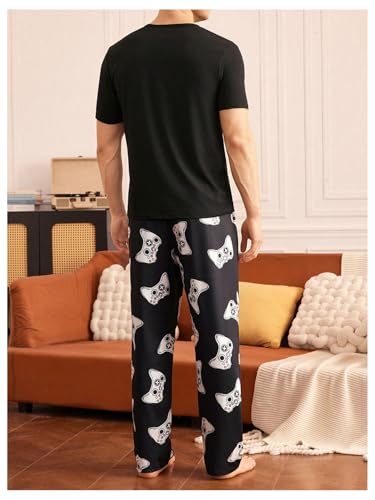 Verdusa Men's 2 Piece Summer Pajama Sets Crew Neck Graphic Tees with Long Pants Loungewear2