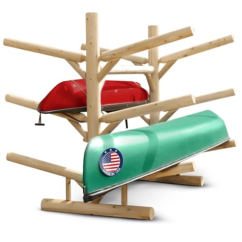 Log Kayak Rack 6-Place Canoe Racks, Freestanding Paddle Board Storages, Surfboard Stand, Canoe Paddles or SUP Storage Racks, Paddle Board Rack for Outdoor Storage - Unfinished