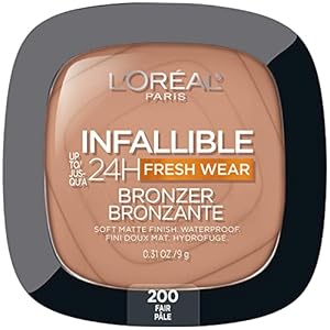 L’Oreal Paris Infallible Up to 24H Fresh Wear Soft Matte Longwear Bronzer. Waterproof, heatproof, transfer, humidity and sweatproof, Fair, 0.31 oz