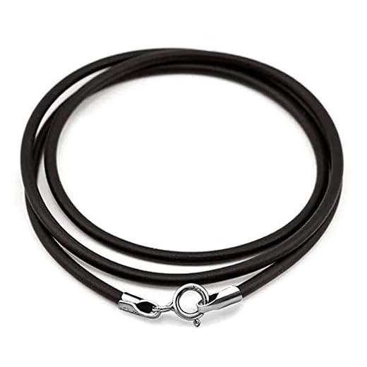 Hoveey - Collar con Cadena de Negra con Cierre de Plata de Ley y cordón de Negro con Cierre Chapado en Plata