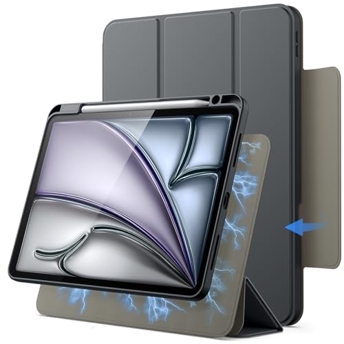 JETech Funda Magnética Desmontable para iPad Air 11 Pulgadas M4/M3/M2 (2026/2025/2024), iPad Air 5.ª/4.ª con Soporte para Pencil, Carcasa Giratorio Extraíble, Retrato/Paisaje (Gris Espacial)