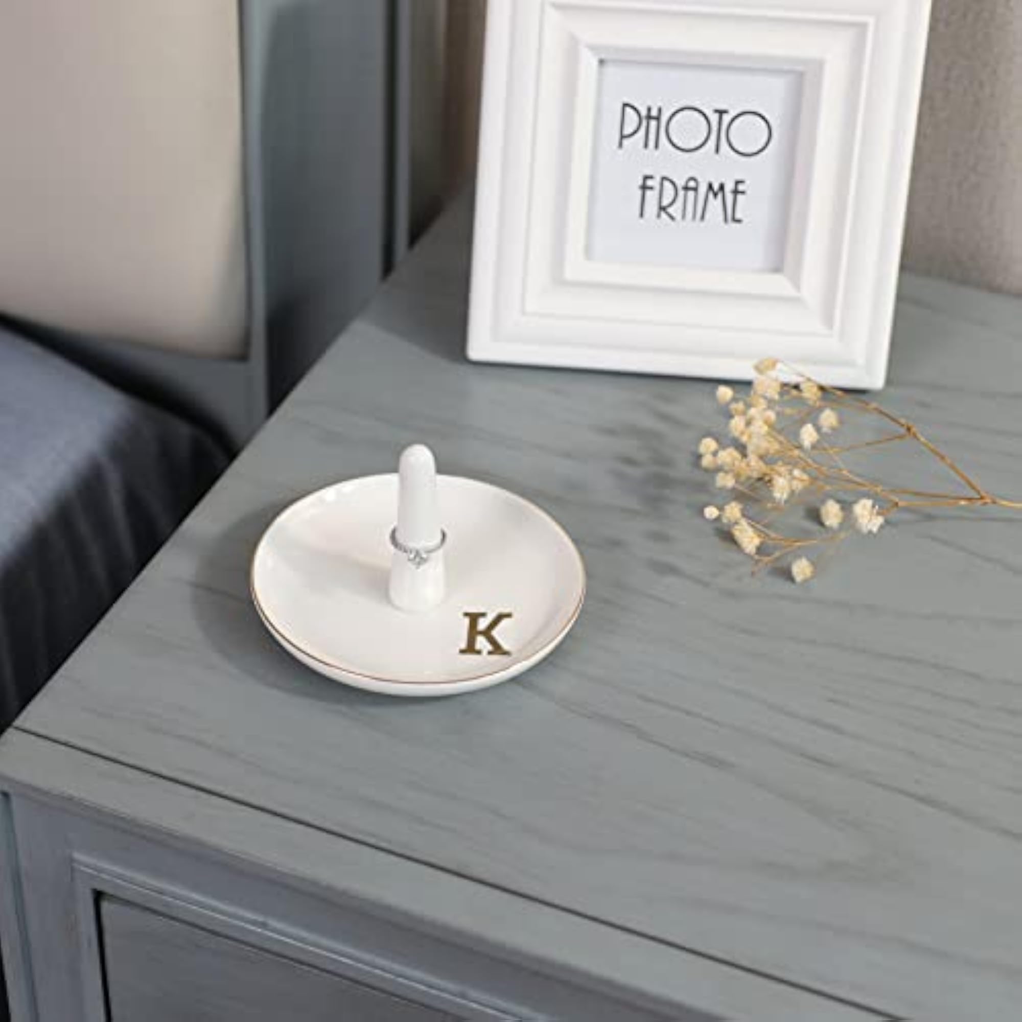 Initials Ring Holder Jewelry Tray with K-Monogram