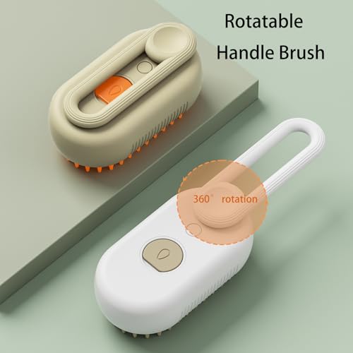 Image of Cat Steamy Brush with Rotatable Handle 3 in 1 Grooming Steamy Brush for Cats and Dogs Massage Cleaning Spray Comb for Removing Tangled and Loose Hair (White)