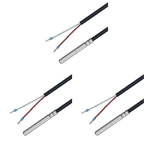 iOVEO 035HP02202 - PT1000 Temperaturfühler mit PVC-Leitung bis 105°C, Temperatursensor, Speicherfühler, Fühler, Heizung, 2 Meter (Packung mit 3)