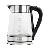 Kalorik Electric Kettle Featuring Digital Controls Glass Body 1750 Watts and Rapid Boil Cordless Serving with Auto Shut Off & Boil Dry Shut Off Protection, 1.7-Liter, Silver