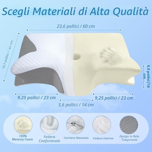 HOMCA Cuscino Cervicale, 2 in 1 Cuscino Ergonomico