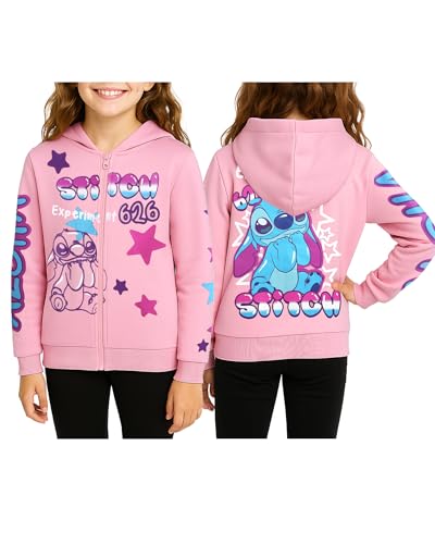 Image of Disney Lilo and Stitch Girls Cozy Fleece Zip Up Graphic Hoodie Sweatshirt