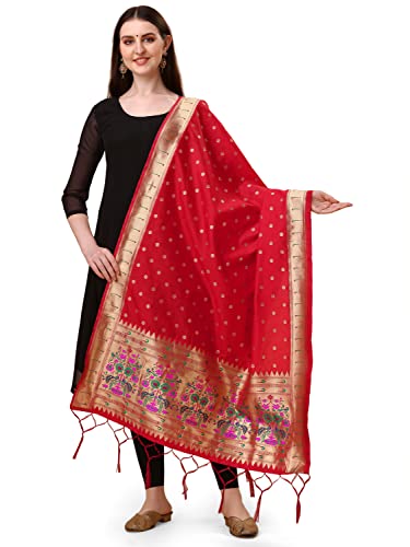 Image of DEVANGI Women's Woven Banarasi Silk Dupatta /Chunni For Women, Floral Print 1 Meter Wide and 2.3 Meter Length Printed Designer Dupatta /Chunni For Girls