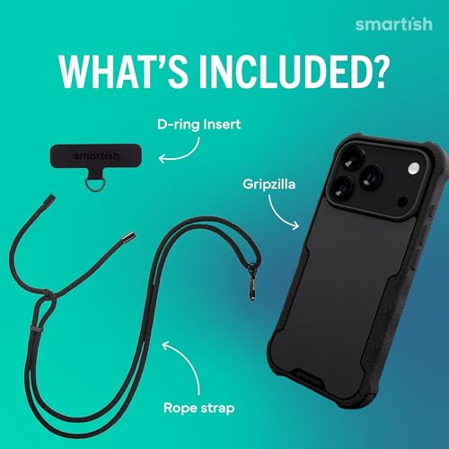 Image of Smartish iPhone 17 Pro MagSafe Case + Crossbody Lanyard Strap - Magnetic Protective Case - Heavy Duty Armor Cover for Men + Detachable Shoulder Neck Strap for Apple iPhone 17 Pro - Black Tie Affair