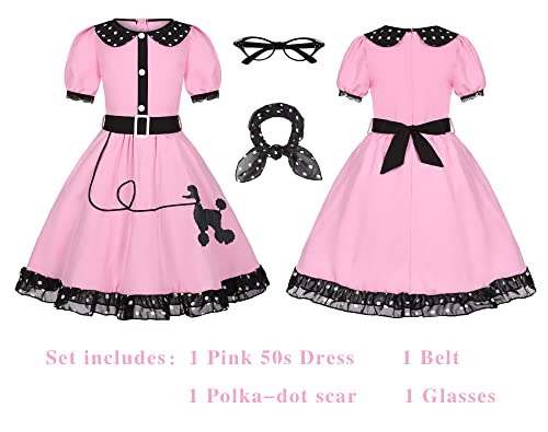 Simplecc 50S Costumes For Girls 1950S Pink Poodle Cutie Costumes With Eye Glasses And Scarf For Kids (4-6 Years) #TOP2