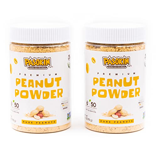 Pasokin All-Natural Powdered Peanut Butter, Gluten-Free Peanut Powder, from Roasted Cold-Pressed High Oleic Peanuts, No Sugar Added, Non-GMO, Plant-based Protein, Keto-Friendly (12.0oz)