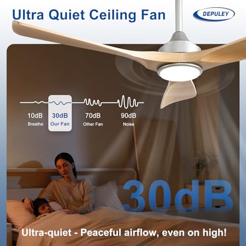 Image of Depuley 52-Inch Ceiling Fan with Light: Wood 3 Blade Outdoor Fans for Patios - Dimmable Indoor Fan with Remote APP Control Ultra Quiet DC Motor Reversible 6 Speed Timer