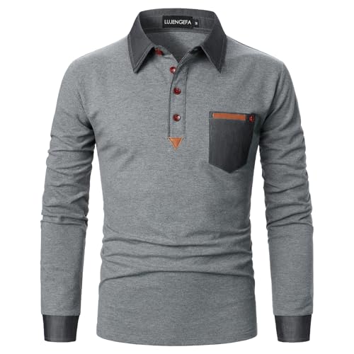 Polo de golf manches longues patchwork contrasté de qualité supérieure