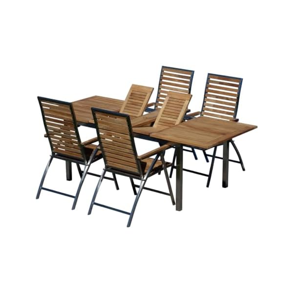 ALEOS Gartengarnitur Teakholz Edelstahl Ausziehtisch