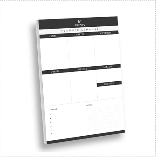 PREVIS Weekly Planner A5 50 Sheets - Daily Organizer - Weekly Planner - Useful Planner Pad - Weekly Calendar, Tasks, Life, Oppositions, Shopping List