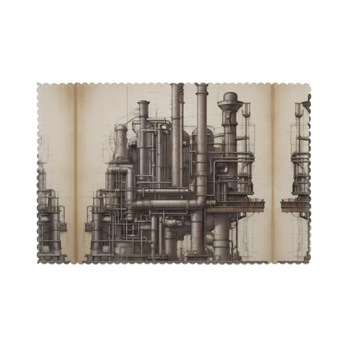 WZYWHJ Juego de 6 manteles individuales con estampado industrial Elegance, resistentes al calor, antideslizantes, resistentes a las manchas, fáciles de limpiar, para fiestas, cocina, comedor