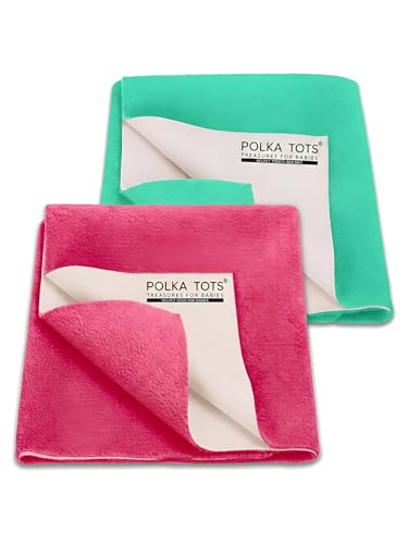 Image of POLKA TOTS Premium Waterproof Dry Sheet for New Born Baby | Extra Absorbent Bed-Cot Protector Mat | Water Proof Sheets for Kids Urine | Rubber Sheet for Adult & Toddlers | 100 x 140 CM L (Pack of 2)