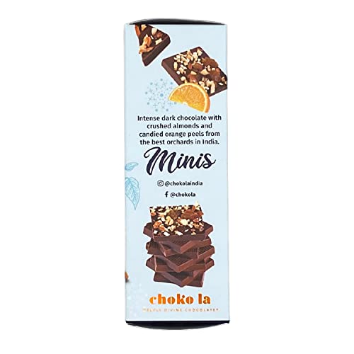 Image of Chokola 55% Dark Chocolate Almond & Orange Peel Minis - Rich Cocoa with Crunchy Almond & Orange - 100g |Gluten-Free | Gourmet Chocolate Bites