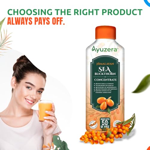 Image of Ayuzera Himalayan Sea Buckthorn Pulp Concentrate 300ml | Liquid Supplements | Makes up to 50 Glass Juice (Rich in Vitamin C) | Lab Tested | Omega 3, 6, 7, and 9, and Antioxidants | (1)