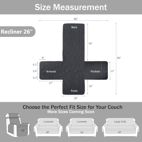 Image of Black Recliner TV Chair Covers, Quilted Decor Water-Repellent Medium Lazy Boy Chair Covers, Pet Friendly Recliner Slipovers for Dogs Cats, Washable Couch Cover (Recliner 26 inch, Black)
